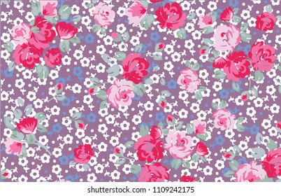 Cute floral pattern in the small flower. Ditsy print vector texture. Elegant template for fashion prints. Printing with small rose-colored flowers.

