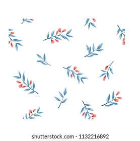 Cute Floral pattern in the small flower. Motifs scattered random. Seamless vector texture. Elegant template for fashion prints. Printing with small leaves and pink flowers. White background.