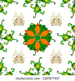 Cute Floral pattern in the small flower. Varicolowhite, green and yellow vector seamless illustration. Tropical seamless pattern with many white, green and yellow abstract flowers.