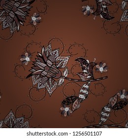 Cute Floral pattern in the small flower. Flowers on brown, black and gray colors.