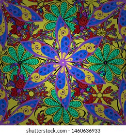 Cute Floral pattern in the small flower. Flowers on violet, yellow and blue colors.