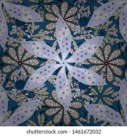 Cute Floral pattern in the small flower. Varicologray, blue and neutral vector seamless illustration. Tropical seamless pattern with many gray, blue and neutral abstract flowers.