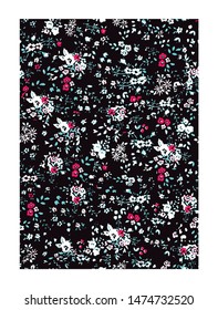 Cute Floral pattern in the small flower. "Ditsy print". Motifs scattered random. Seamless vector texture. Elegant template for fashion prints. Dark background.