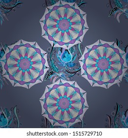 Cute Floral pattern in the small flower. Flowers on blue, neutral and violet colors.