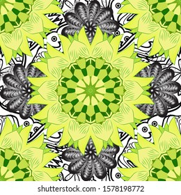 Cute Floral pattern in the small flower. Vector illustration. Flowers on green, gray and yellow colors.