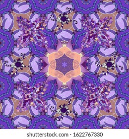 Cute Floral pattern in the small flower. Flowers on neutral, purple and violet colors.