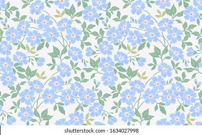 Cute Floral Pattern In The Small Flower. Seamless Vector Texture. Elegant Template For Fashion Prints. Printing With Small Light Blue Flowers. White Background.