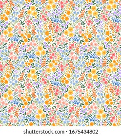 Cute Floral Pattern In The Small Flower. Ditsy Print. Seamless Vector Texture. Elegant Template For Fashion Prints. Printing With Small Colorful Flowers. White Background.