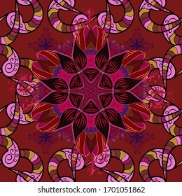 Cute floral pattern in the small flower. Abstract seamless pattern on black, red and pink colors with bright flowers. Elegant vector texture with floral elements.