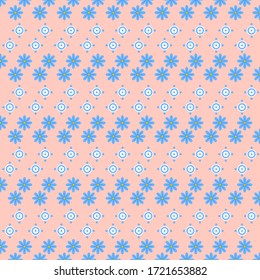adorable patrón floral en la flor pequeña. Impresión Ditsy. Motif esparcido al azar. Textura vectorial sin inconvenientes. Elegante plantilla para impresiones de moda. Impresión con flores azules pequeñas. Fondo rosa.