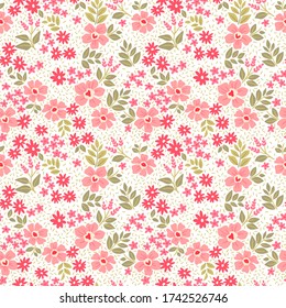 Cute floral pattern in the small flower. Ditsy print. Motifs scattered random. Seamless vector texture. Elegant template for fashion prints. Printing with small pink flowers. White background.