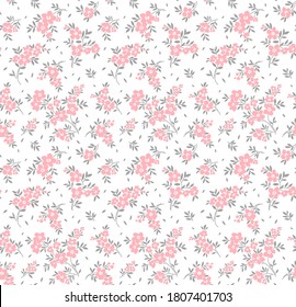 Cute floral pattern in the small flower. Seamless vector texture. Elegant template for fashion prints. Printing with small pink flowers. White background.