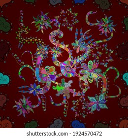 Cute Floral pattern in the small flower. Flowers on green, red and blue colors.