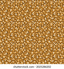 Cute floral pattern in the small flower. Seamless vector texture. Elegant template for fashion prints. Printing with small white and yellow flowers. Gold mustard  background. Stock print.