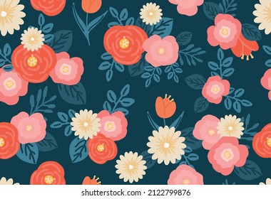 Cute floral pattern in a small flower. Child print. Motives are scattered randomly. Seamless vector texture. Elegant template for fashion prints. Printed with small flowers. blue background.
