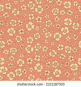 Frische Blumenmuster in der kleinen Blume. Ditsy-Druck. Nahtlose Vektorstruktur. Elegante Vorlage für Modedrucke. Drucken mit kleinen gelben Blumen. orangefarbener Hintergrund.