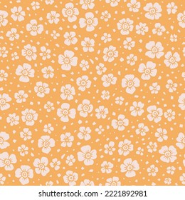Cute floral pattern in the small flower. Orange color background.
