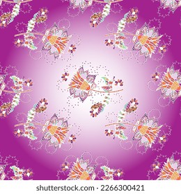Patrón floral lindo en la flor pequeña. Textura vectorial elegante con elementos florales. Resumen de un patrón impecable en colores neutros, violeta y violeta con flores brillantes. Rosa. Ligero.