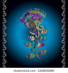 Cute Floral pattern in the small flower. seamless floral pattern with nice doodles flowers. Beautiful fabric pattern. vector illustration. Blue gradient. Shadow. Vector. Doodles. Bud. 