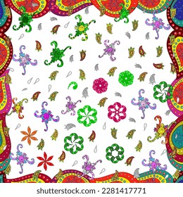 Cute Floral pattern in the small flower. Flowers on green, white and red colors. Vector illustration.