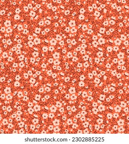 Cute floral pattern in the small flower. Seamless vector texture. Elegant template for fashion prints. Printing with small white flowers. Light rose coral background. Stock print.