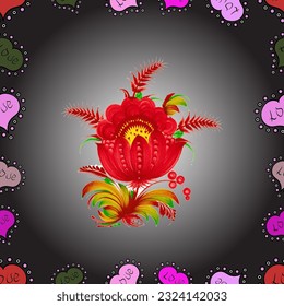 Cute Floral pattern in the small flower. seamless floral pattern with nice doodles flowers. Beautiful fabric pattern. vector illustration. Bud. Black background. 
