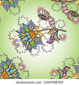 Cute Floral pattern in the small flower. seamless floral pattern with nice doodles flowers. Beautiful fabric pattern. vector illustration. Green. Doodles. 