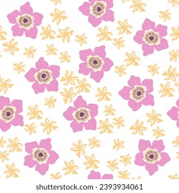 Cute Floral pattern in the small flower.  Motifs scattered random. Seamless vector texture. Elegant template for fashion prints. Printing with very small pink flowers. White background.