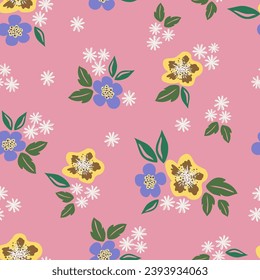 Cute Floral pattern in the small flower.  Motifs scattered random. Seamless vector texture. Elegant template for fashion prints. Printing with very small pink flowers. White background.