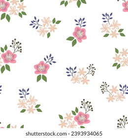 Cute Floral pattern in the small flower.  Motifs scattered random. Seamless vector texture. Elegant template for fashion prints. Printing with very small pink flowers. White background.