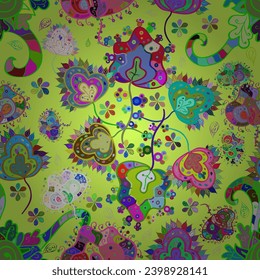Cute Floral pattern in the small flower. Abstract flower seamless pattern background. On green, blue and pink colors. Vector illustration. Vector pattern.