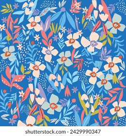 
Lindo patrón floral en la flor pequeña. Textura vectorial sin costuras. Plantilla elegante para estampados de moda. Impresión con pequeñas flores suaves. Silueta de verano abstracta patrón sin fisuras con hojas 