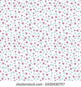 Cute Floral pattern in the small flower. "Ditsy print". Motifs scattered random. Seamless vector texture. Elegant template for fashion prints. Printing with very small pink flowers. White background.