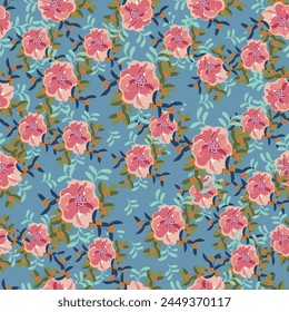 Cute floral pattern in the small flower. Ditsy print. Motifs scattered random. Seamless vector texture. Elegant template for fashion prints. Printing with small white flowers. Blue background