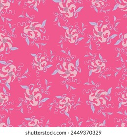Cute floral pattern in the small flower. Ditsy print. Motifs scattered random. Seamless vector texture. Elegant template for fashion prints. Printing with small white flowers. Blue background