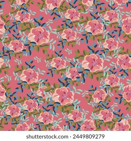 Cute floral pattern in the small flower. Ditsy print. Motifs scattered random. Seamless vector texture. Elegant template for fashion prints. Printing with small white flowers. Blue background