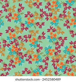 Lindo patrón floral en la Pequeña flor. Impresión diminuta. Motivos esparcidos al azar. Textura de Vector sin costuras. Plantilla elegante para estampados de moda. Impresión con Pequeñas flores blancas. Fondo azul
