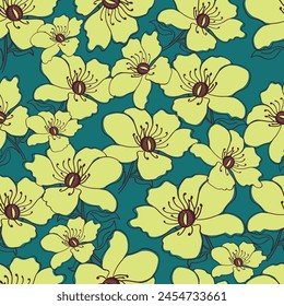 Lindo patrón floral en la Pequeña flor. "Impresión Ditsy". Motivos esparcidos al azar. Textura de Vector sin costuras. Plantilla elegante para estampados de moda. Impresión con Pequeñas flores de colores. Fondo azul