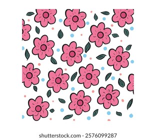 Cute Floral pattern in the small flower. Cute floral pattern with simple pink flowers Free arrangement of small flowers and leaves on a light background Simple and straightforward floral print design.