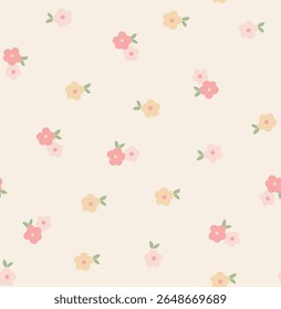 Cute Floral pattern in the small flower. "Ditsy print". Motifs scattered random. Seamless vector for fashion prints. Printing with very small pink flowers.beige background