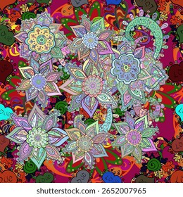 Cute Floral pattern in the small flower. seamless floral pattern with nice doodles flowers. Beautiful fabric pattern. vector illustration. Doodles. Petals. Colorful.
