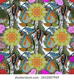 Cute Floral pattern in the small flower. seamless floral pattern with nice doodles flowers. Beautiful fabric pattern. vector illustration. Doodles. Petals. Colorful.