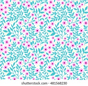Cute Floral pattern in the small flower. "Ditsy print". Motifs scattered random. Seamless vector texture. Elegant template for fashion prints. Printing with very small pink flowers. White background.