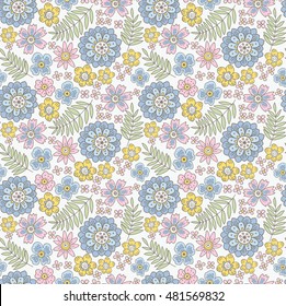 Cute Floral pattern in the small flower. Ditsy print. Motifs scattered random. Seamless vector texture. Elegant template for fashion prints. Printing with very small colorful flowers. White background