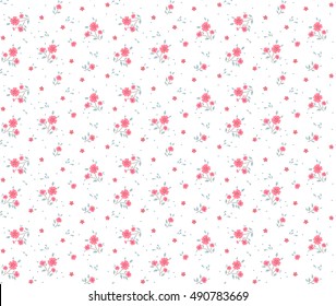 Cute Floral pattern in the small flower. "Ditsy print". Motifs scattered random. Seamless vector texture. Elegant template for fashion prints. Printing with very small pink flowers. White background.