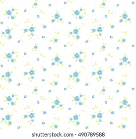 Cute Floral pattern in the small flower. "Ditsy print". Motifs scattered random. Seamless vector texture. Elegant template for fashion prints. Printing with very small blue flowers. White background.