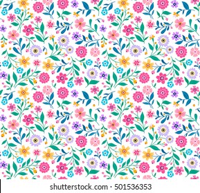 Cute Floral pattern in the small flower. "Ditsy print". Motifs scattered random. Seamless vector texture. Elegant template for fashion prints. Printing with small colorful flowers. White background.