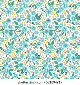 Cute Floral pattern in the small flower. "Ditsy print". Motifs scattered random. Seamless vector texture. Elegant template for fashion prints. Printing with very small blue flowers. White background.