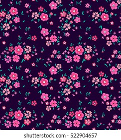 Cute Floral pattern in the small flower. "Ditsy print". Motifs scattered random. Seamless vector texture. Elegant template for fashion prints. Printing with very small pink flowers. Violet background.