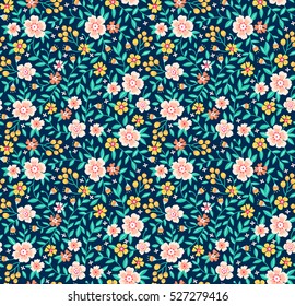 Cute Floral pattern in the small flower. "Ditsy print". Motifs scattered random. Seamless vector texture. Elegant template for fashion prints. Printing with small white flowers. Blue background.